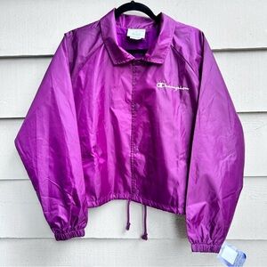 NEW Champion Purple Coach Jacket Windbreaker Snap Front Lined Size XL